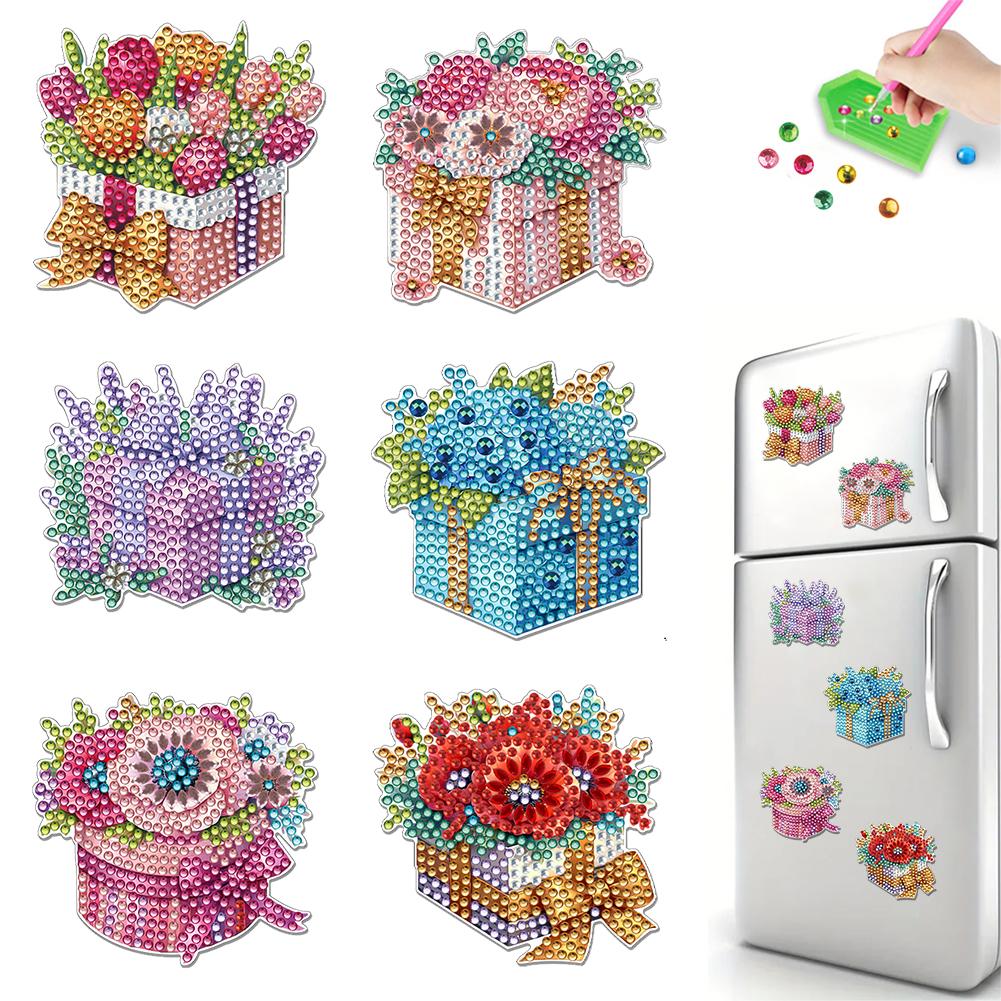 6Pcs Diamond Painting Refrigerator Magnets Fridge Magnets Diamond Art Diamond Art Magnets DIY Art Crafts for Adults Beginners