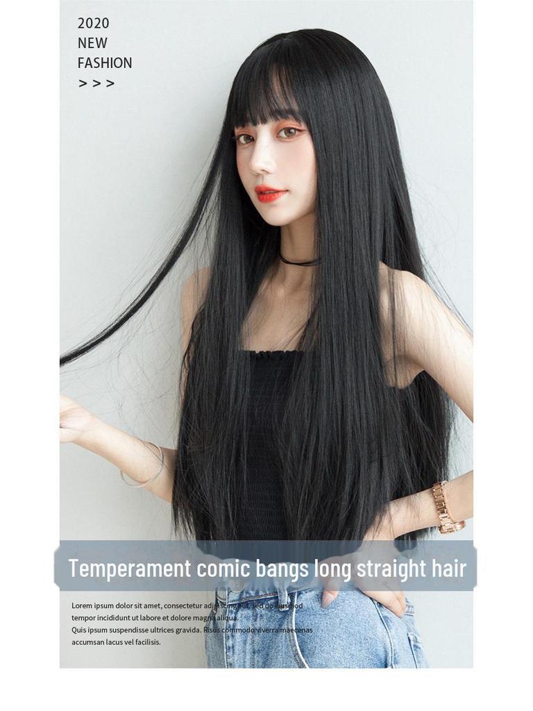 Натуральные длинные прямые парики для женщин - реалистичные, полностью на голове, средней длины, черные