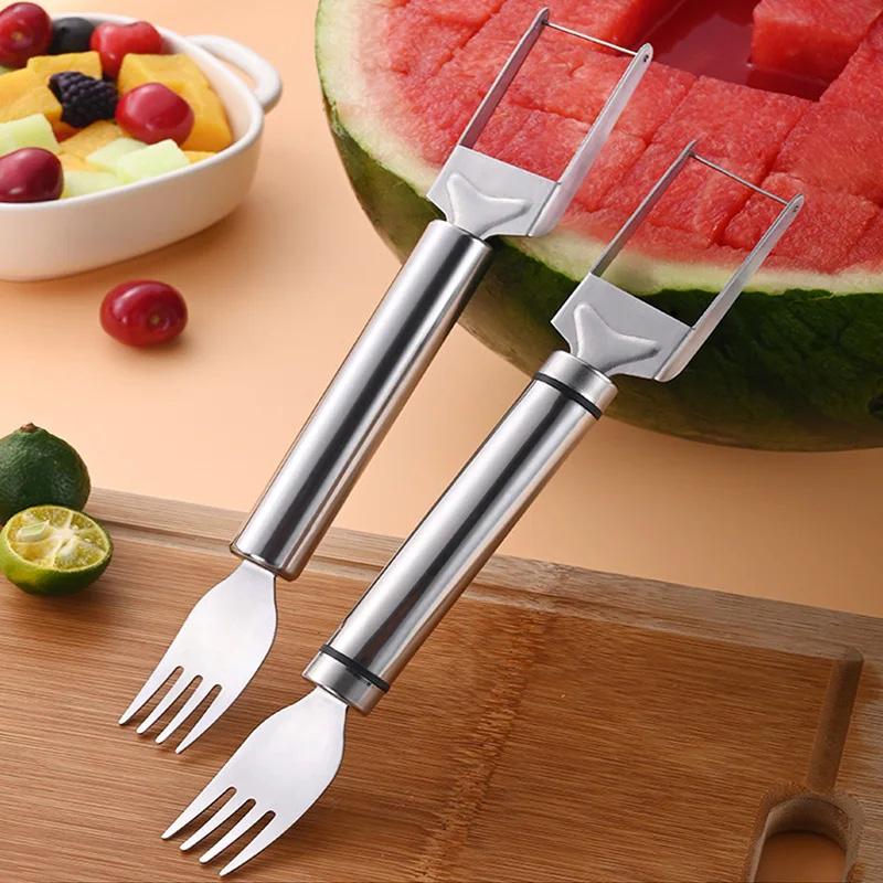 Stainless Steel Watermelon Fork Slicer Portable Watermelon Slicer Cutter Watermelon Fork Multifunctional Fruit Tool Household
