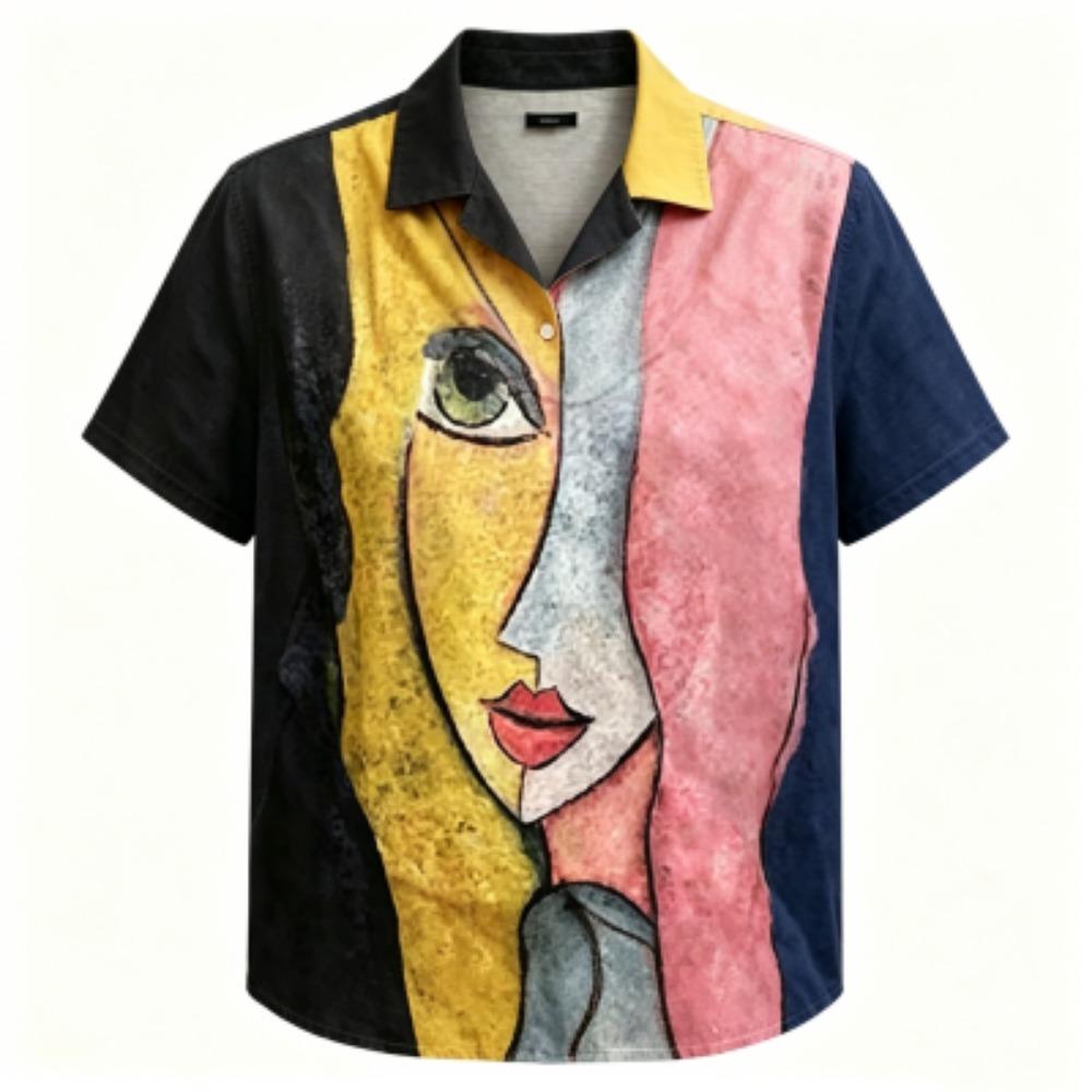 Summer Funny Abstract Face Printing Shirt Hawaiian Beach Vacation Clothing Women's Fashion Street Style Shirt Daily Men's and Women's Shirt