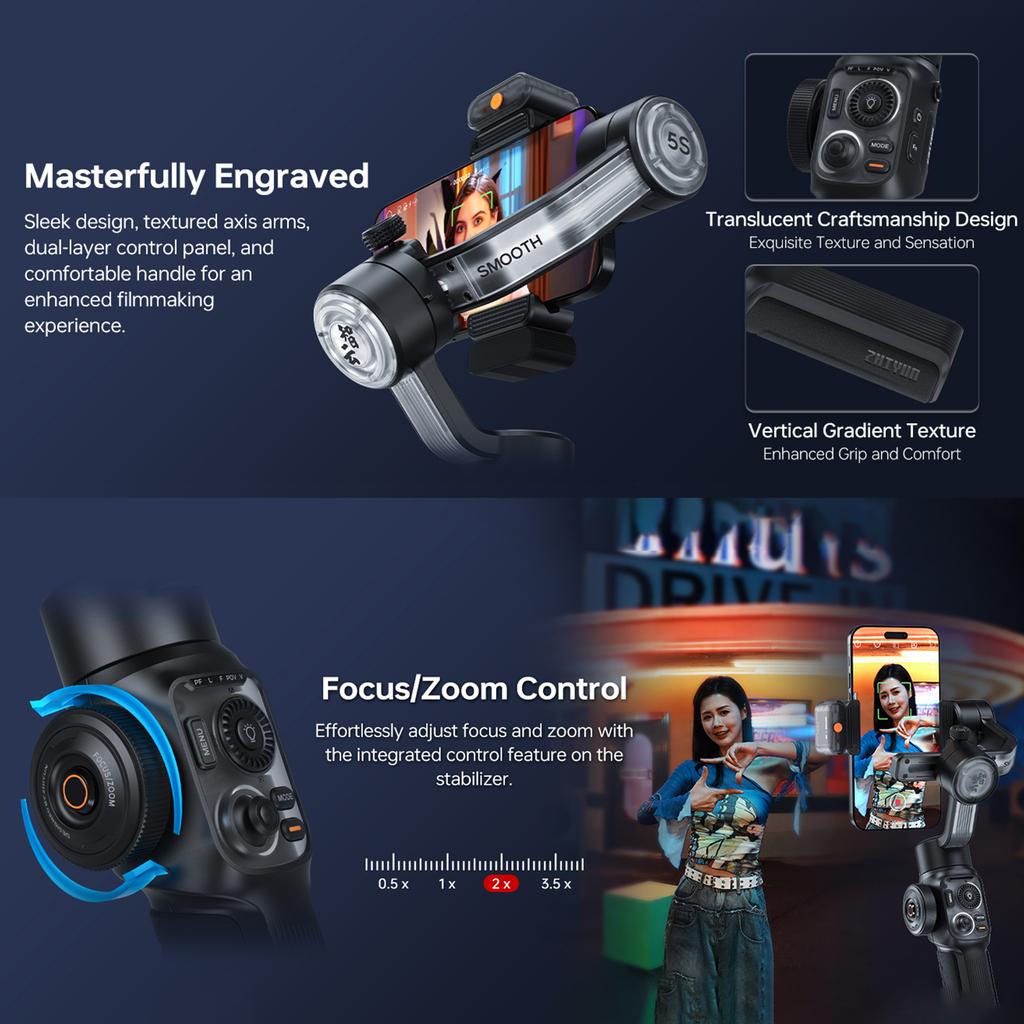 Zhiyun SMOOTH 5S AI ручной 3-осевой стабилизатор для телефона Vlog Gimbal Anti Shake Встроенный светодиод