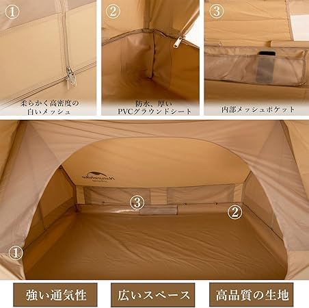 Naturehike Direct Store Lodge Tent Каркасная палатка Поликоттон TC Вентиляция Простая установка Люди Двухслойная семейная кемпинговая передняя комната Сетка из хлопчатобумажной ткани