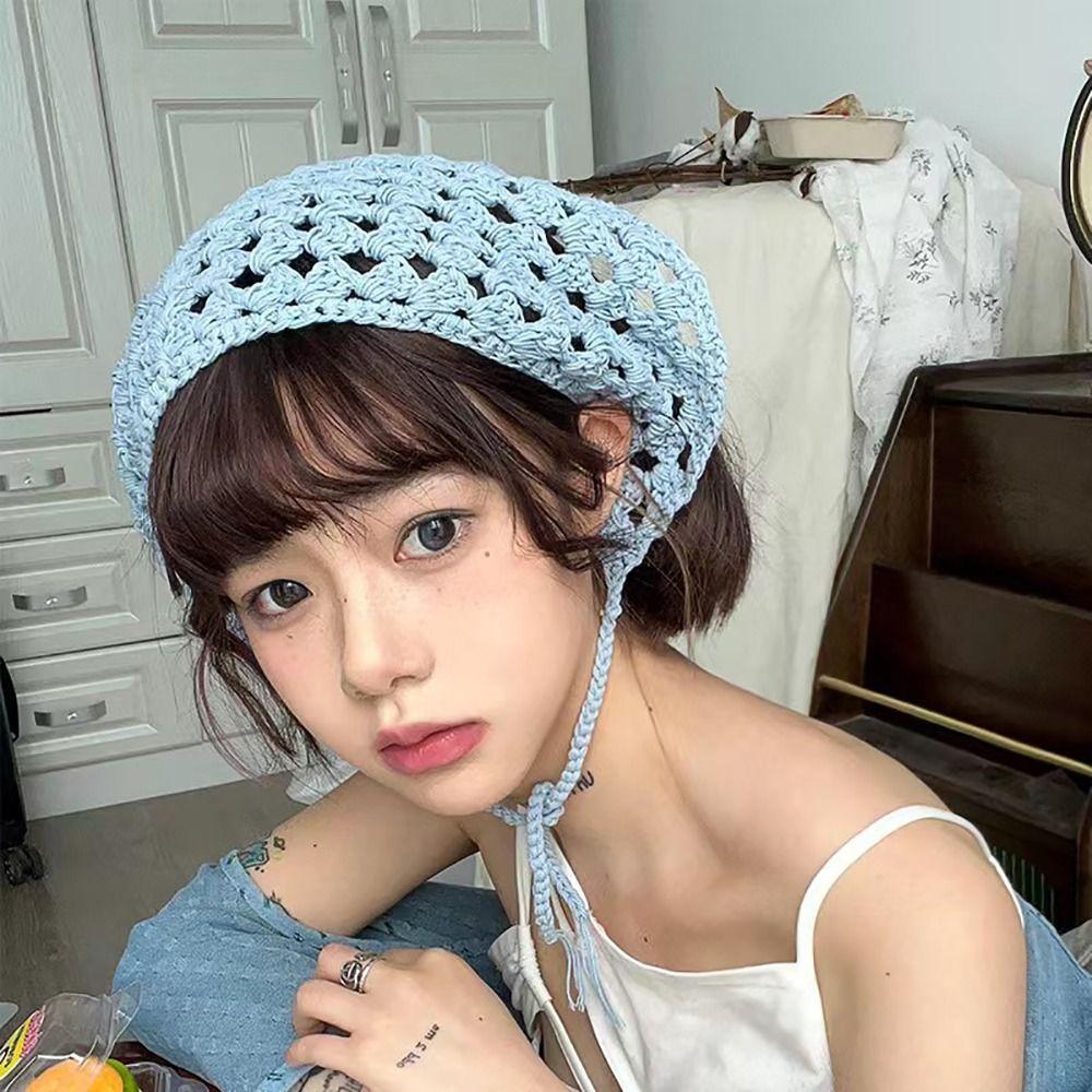Пасторальный стиль Вязаный крючком треугольный платок на голову Многоцветный треугольный тюрбан Шарф Повязка для волос Женщины Девушки