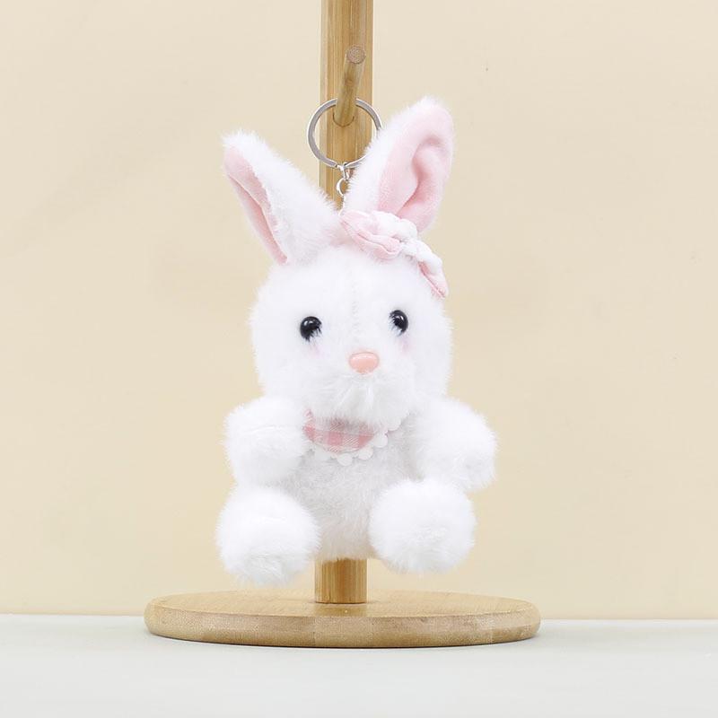 Rabbit Bow Wearing Plush Pendant Cartoon Toy Doll Bag Keychain Pp Cotton Filling