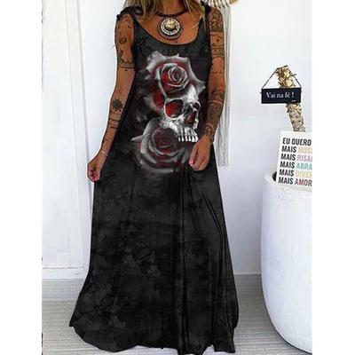 Весна-лето Женские панк-череп с принтом, свободные, плюс шнуровка, повседневные платья