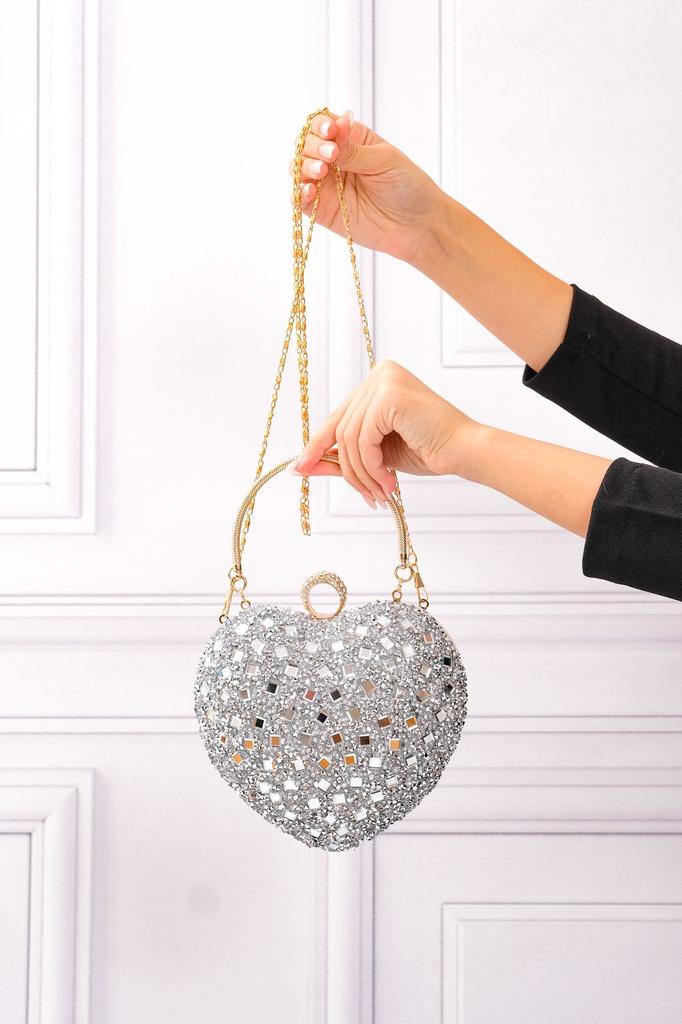 Women's Stylish and Useful Evening Dress Bag Women's Heart Stoned Saxe Blue Evening Dress Bag