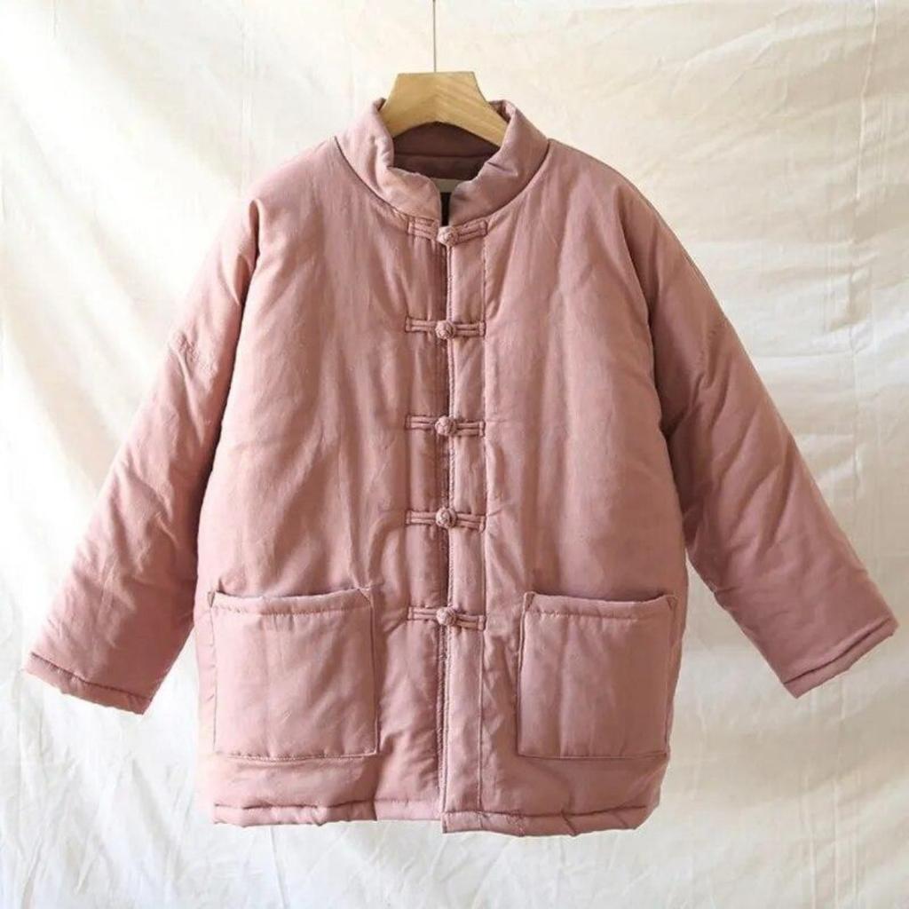 Женские парки в китайском стиле с длинными рукавами и пуговицами, однотонные пальто с карманами, зимние винтажные пальто