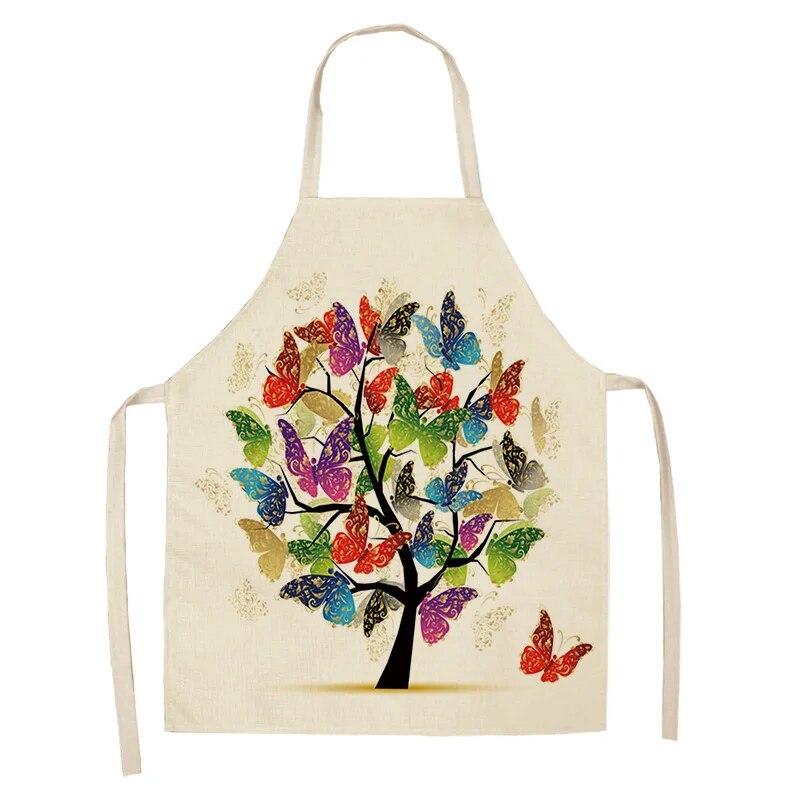 Хлопковый льняной фартук с рисунком бабочки, фартук для домашней кухни, приготовления пищи, выпечки, обеденный нагрудник, аксессуары для чистки