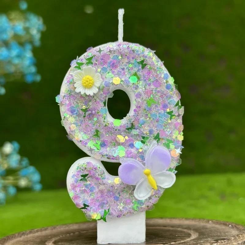 2026 New 0-9 Digits DIY Birthday Candles Butterfly Flowers Children's Birthday Girls Number Cake Decorations Candle Room Decor