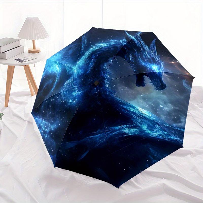 1pc Blue Cosmic Dragon Pattern Automatic Umbrella is Fashionable and Good-Looking, Suitable for Travel and Daily Use.R044