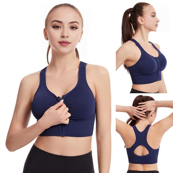 Bra Front Zipper Closure Solid Color Vest Type Hollow Out Back Adjustable Shockproof
