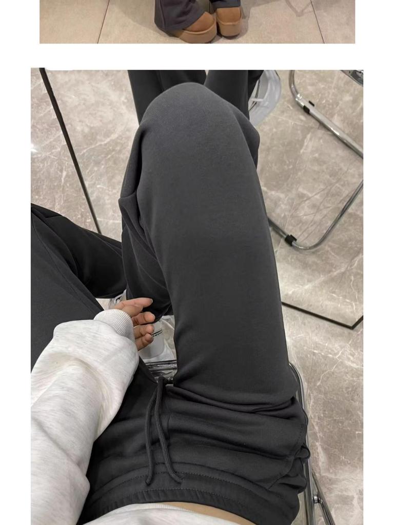 High-Waisted Gray Micro-Flared Women's Sweatpants with Fleece Lining for Spring/Autumn 2025