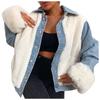 Fashion Women Casual Plush Patchwork Cardigan Outerwear Denim Jacket Coat