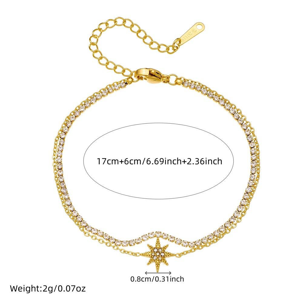 Simple Versatile Rhinestone Eight-Pointed Star Heart Pendant Full Diamond Chain Double Layer Bracelet