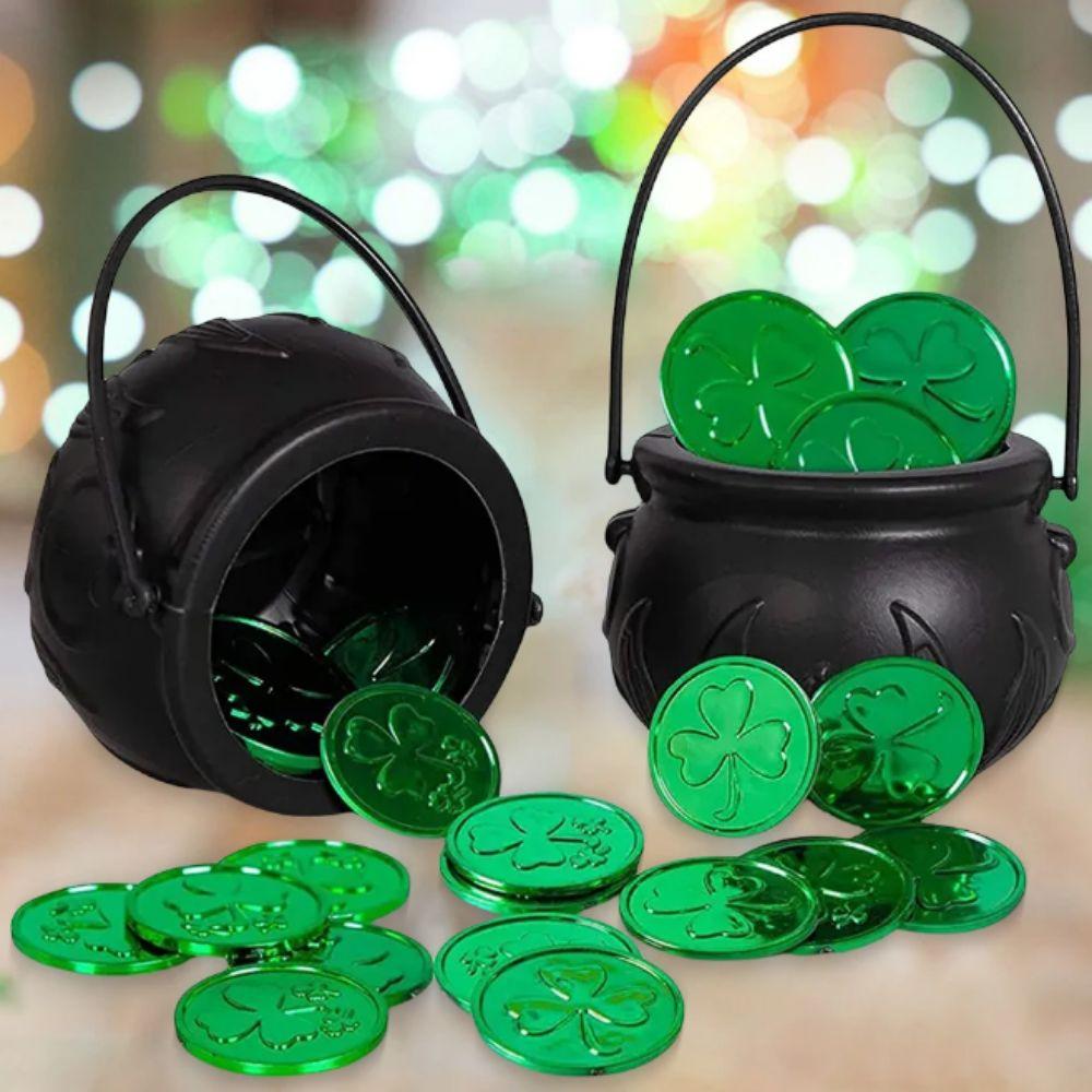 10 шт./набор пластиковых монет Lucky Shamrock декоративные золотые зеленые монеты для украшения стола