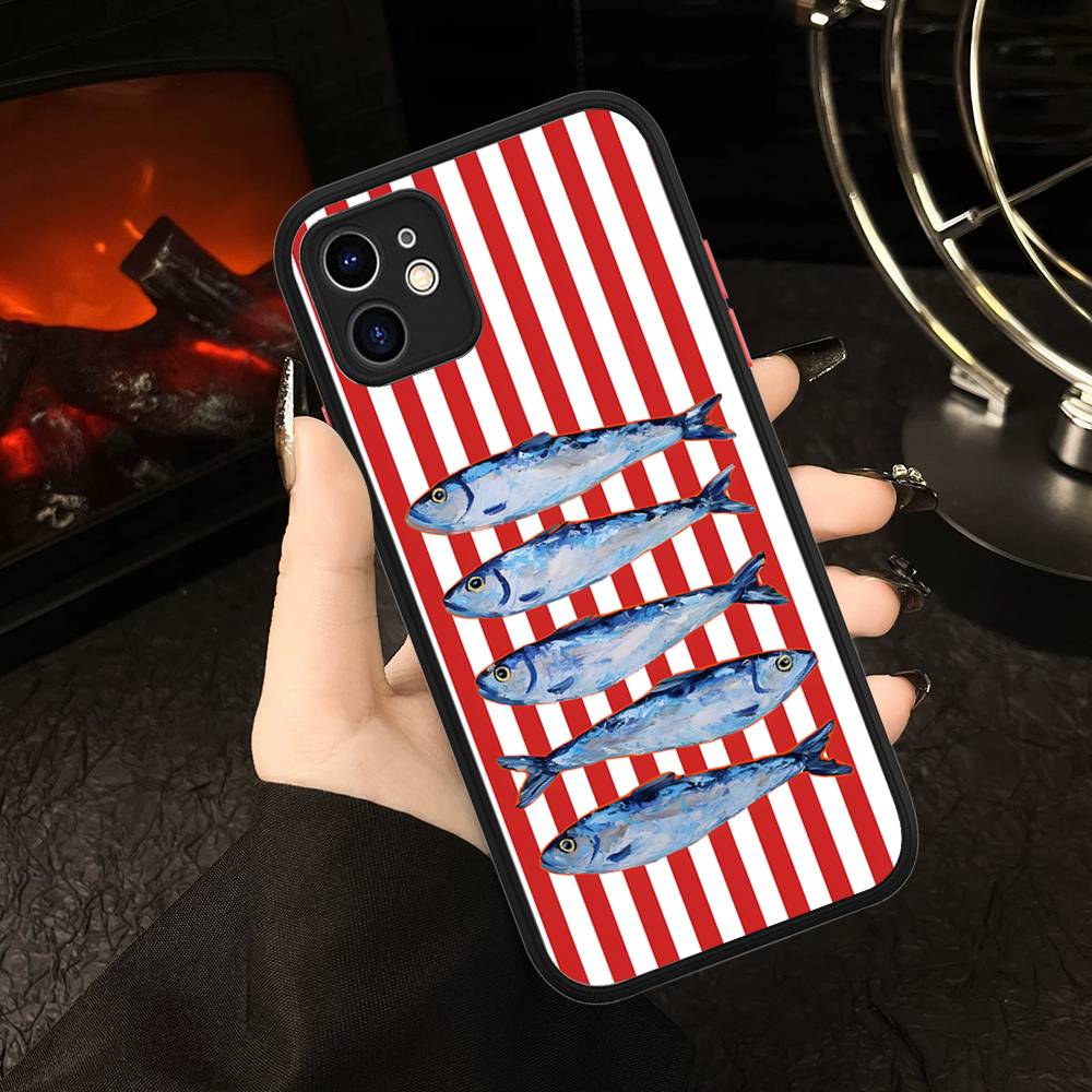 Чехол для телефона 'Сардины' матовый прозрачный для IPhone Case 16 15 14 13 12 11 Pro Max X XS Max Plus