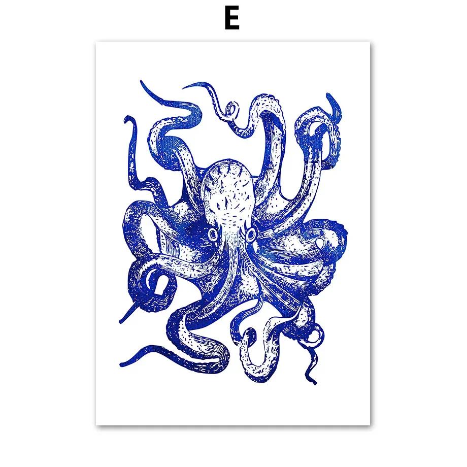 Seahorse Crab Starfish Lobster Turtle Conch Gallery Wall Art Print Canvas Painting Posters for Living Room Modern Home Decor