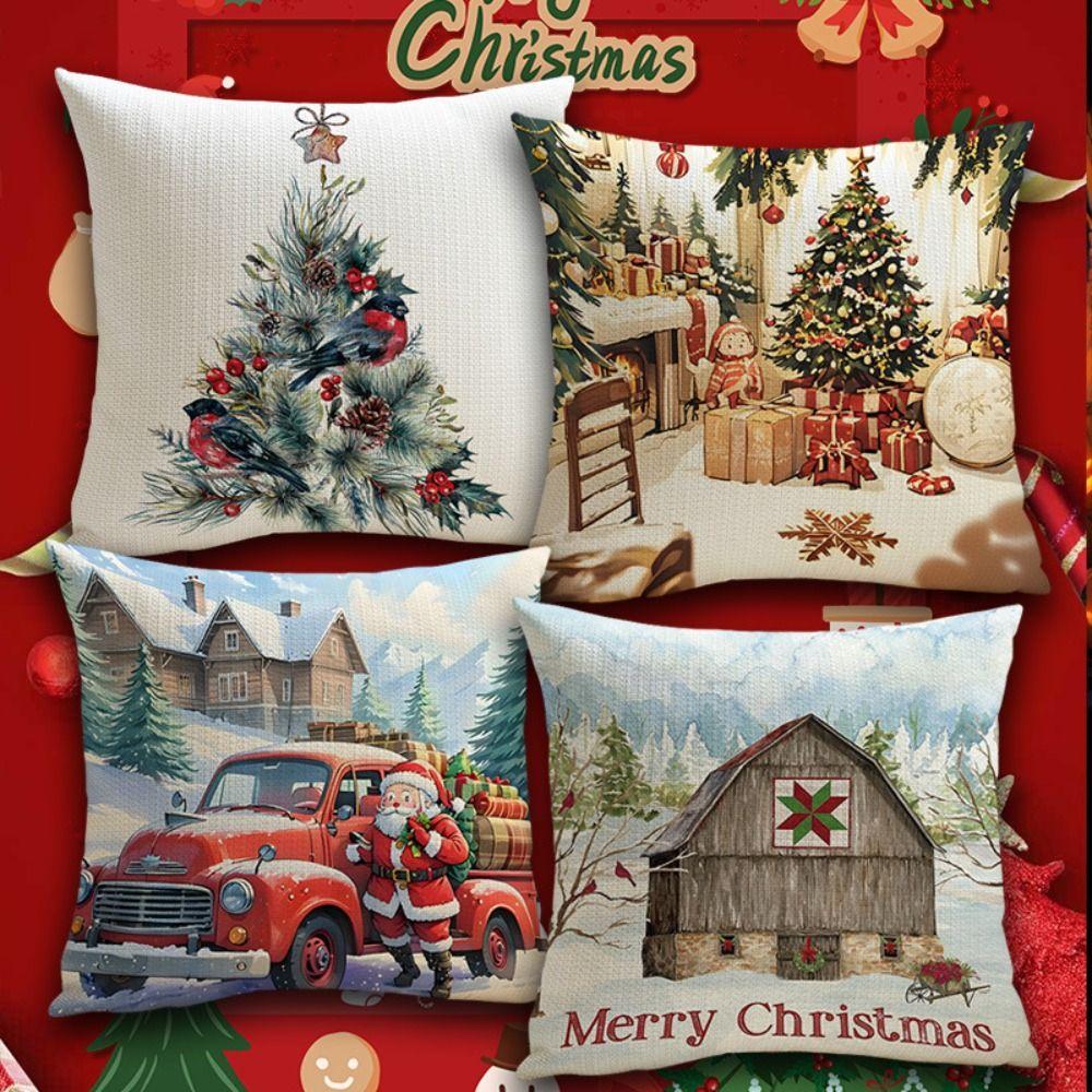 Flax Christmas Cushion Cover Luxury Xmas Throw Pillow Case Merry Christmas Pillow Cover  Bed