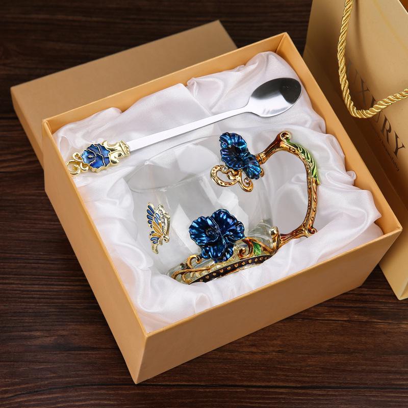 Креативный набор стеклянных чашек для кофе и молока цвета эмали для гостиной