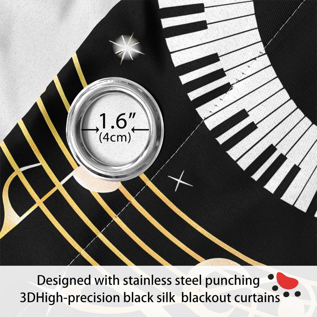 2PCS Piano Keys Music Theme Digital Printing Living Room Bedroom, Study Room, Matte Cloth Polyester, High Shading, Curtain Set