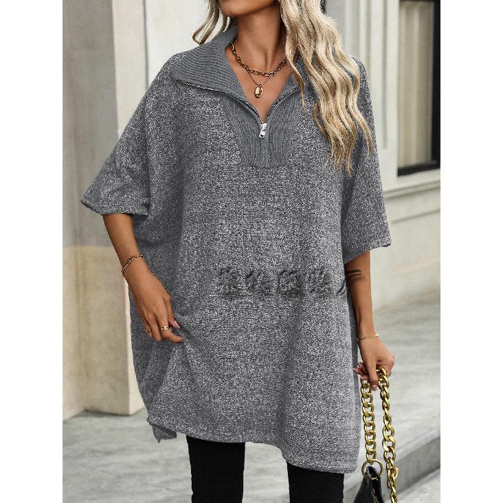 2024 Осень/Зима Новая женская мода средней и длинной длины вязаный свитер с длинным рукавом и воротником-молнией