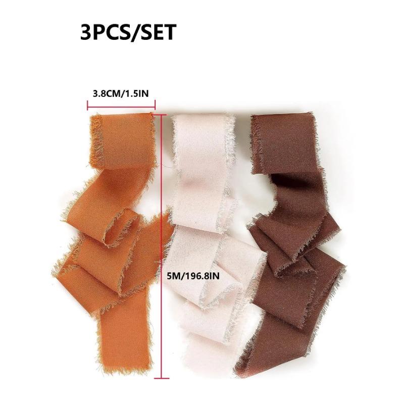 3 рулона 5-метровых разноцветных шифоновых лент для свадебных приглашений, свадебных букетов, подарочных коробок, украшений бантов