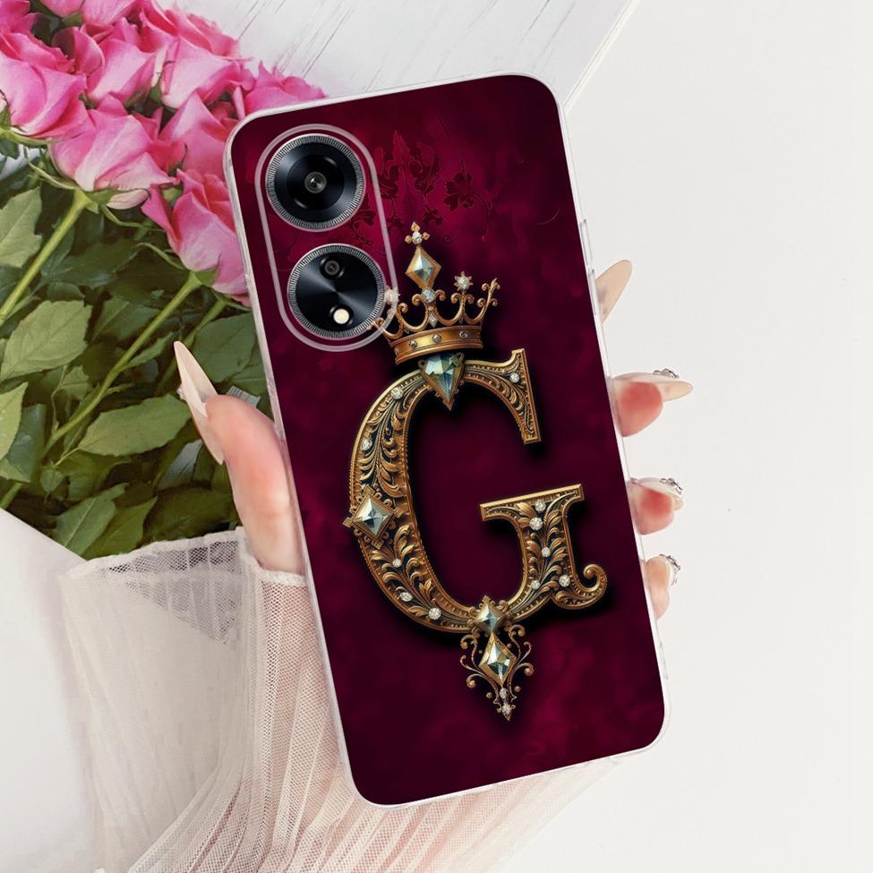 Прозрачный Чехол Для Oppo PHS110 Для Oppo A1 5G Чехол Роскошная Корона Буквы A-Z 2D Плоский Узор Мягкий Чехол Для Телефона