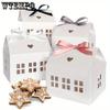 10pcs Classic House Shaped Gift Boxes with Ribbons Yellow Bow Gift Boxes for Treats Desserts Candy Fancy Cookie Bridesmaids Weddings Gift Paper Boxes