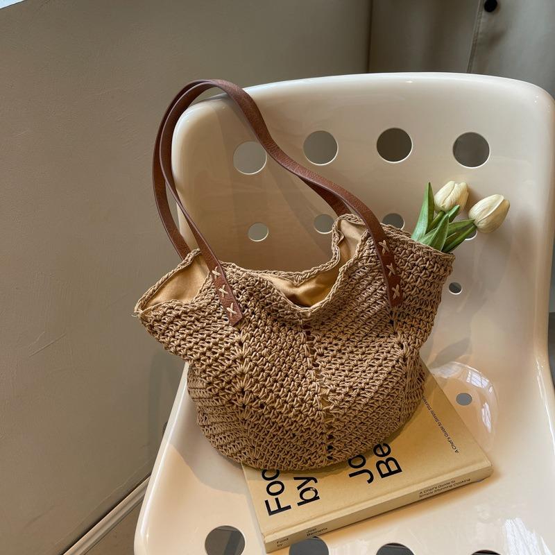 Lazy Wind Cotton Thread Woven Bag Women's Summer New Seaside Vacation Beach Bag Large Capacity Shoulder Tote Bag