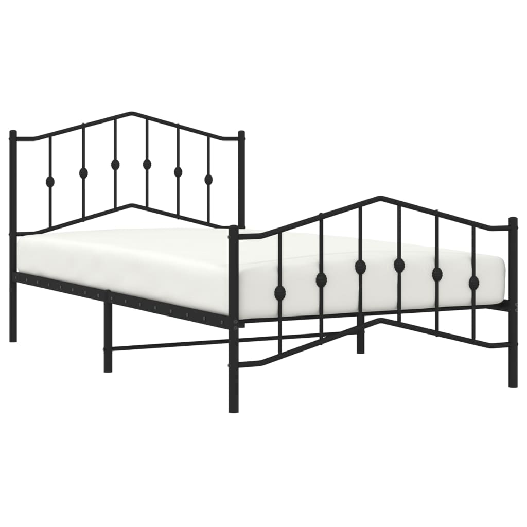 Metal Bed Frame with Headboard and Footboard Black 107 x 203 cm