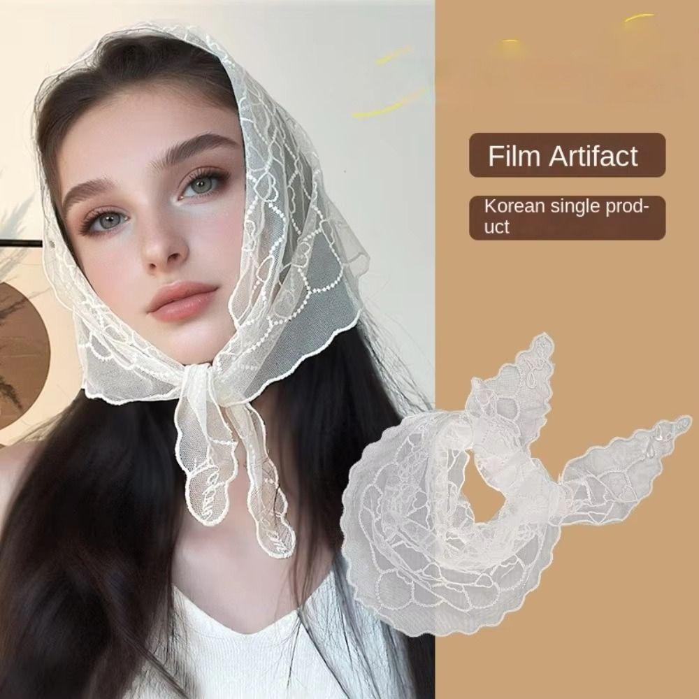 Embroidery Lace Scarf Hollow Out Hair Scarf Headband Vintage Foulard Bandana for Women