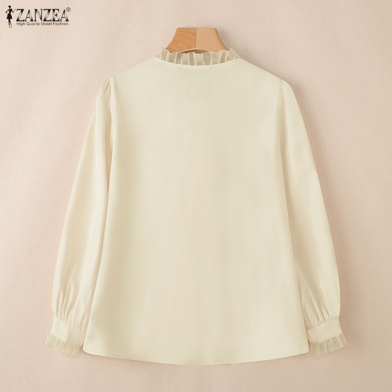 ZANZEA Женская повседневная блузка с V-образным вырезом и длинным рукавом