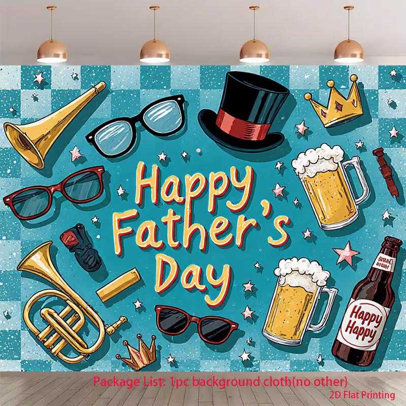 2D Happy Father's Day Backdrop, Beer & Glasses Photography Background
