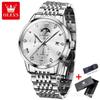 OLEVS 2925 Luxury Waterproof Sports Quartz Watch for Men Grey Dial Moon Phase Date Chronograph Wristwatches Mens Reloj Hombre