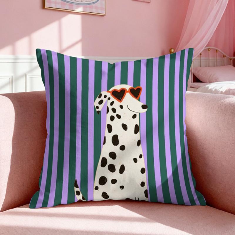 Sided Cool Dalmatian Dog Pillow Cover Heart Sunglasses Striped Print Cute Puppy Soft Throw Pillow Case For Kids Room Home Decor