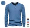 Весенне-осенняя мужская нижняя рубашка с воротником-хенли и длинным рукавом, вафельная однотонная мужская футболка больших размеров