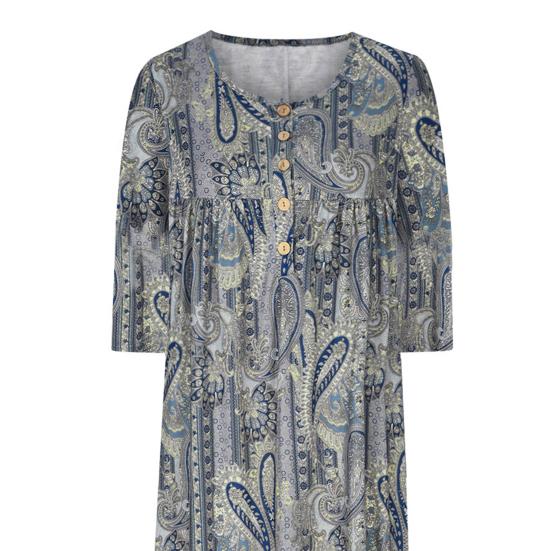 Summer Women Dress A-line Loose Hem Pleated O Neck Button Short Sleeve Loose Side Pockets Retro Floral Print Mid-calf Length Commute Beach Midi Dress