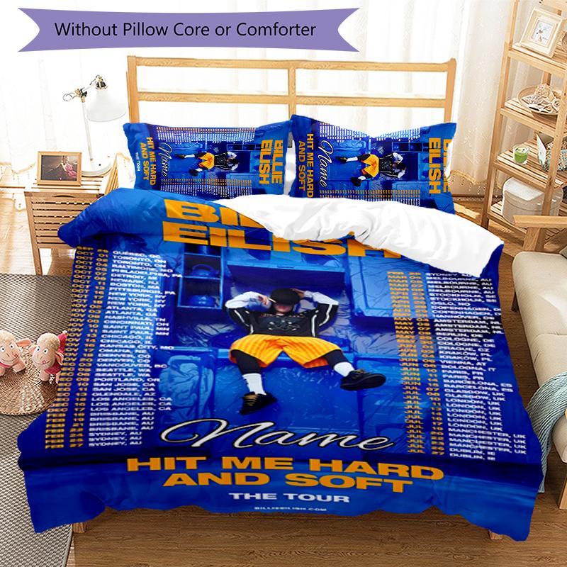3pcs Custom Name Billie Eilish Bedding Set Duvet Cover Closure Includes 1 Duvet Cover & 2 Pillowcases for All Seasons Bedroom Decor