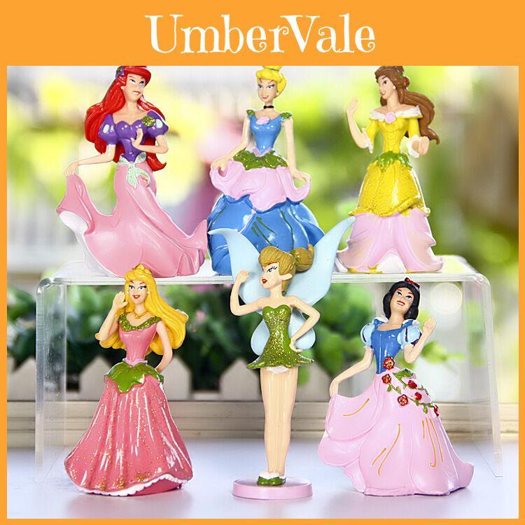 6pcs Disney Princess Figures Toy Set With Aurora And Belle For Cake Decoration