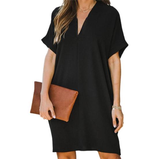 Женщины до колен сплошной цвет свободное платье с коротким рукавом сзади выдалбливают платье бабочки уличная одежда для партии