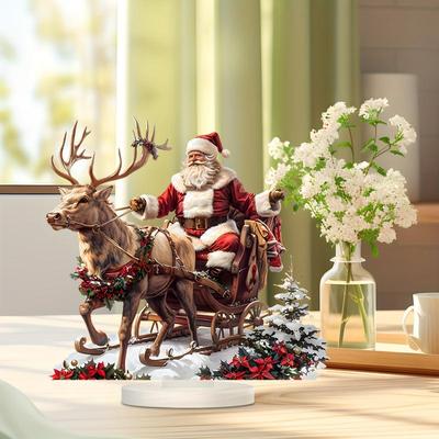 2025 Рождество Navidad Новогодние Товары для Вечеринки Санта-Клаус Олень Сани Настольное Украшение С Подставкой 2D Акриловые Рождественские Украшения