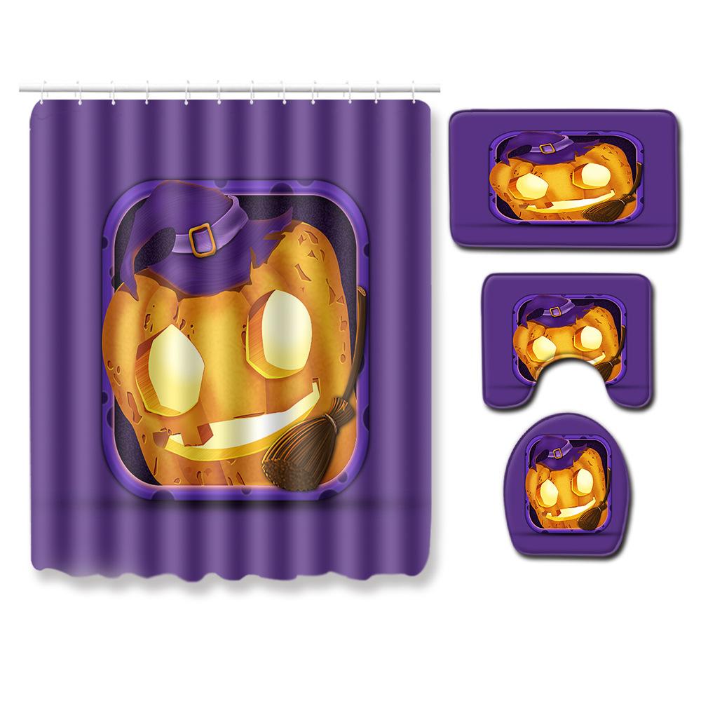 Halloween Shower Curtain Floor Mat Combination Four-Piece Set Kitchen Absorbent Non-Slip Carpet Bedroom Door Mat