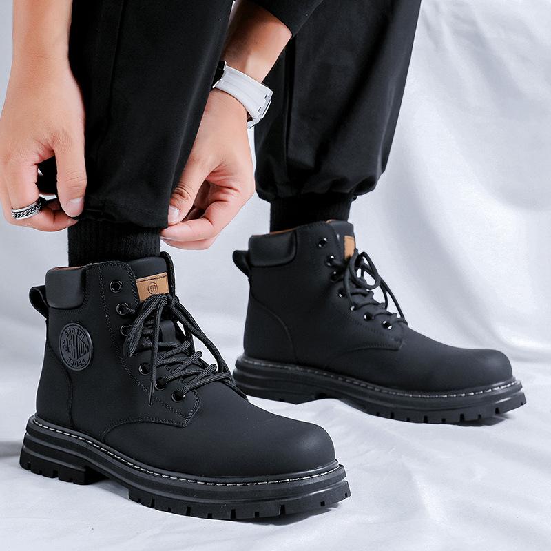 Пара резиновых ботинок для пары не отстой, бархатные ботинки с тиснением, универсальные мужские ботинки Мартина на толстой подошве, увеличивающие рост 6519-A