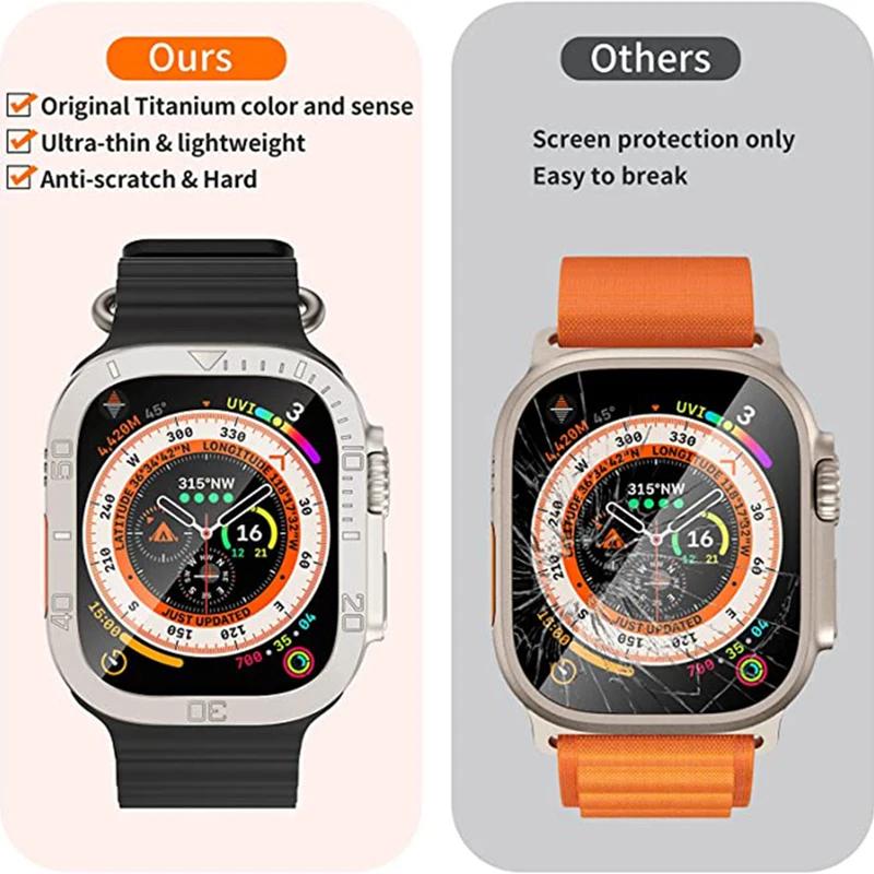Защитное стекло для Apple Watch Ultra 3 2 1 49 мм Чехол Аксессуары Металлическая крышка Рамка+Закаленное стекло Для iWatch Ultra Кольцо ободка