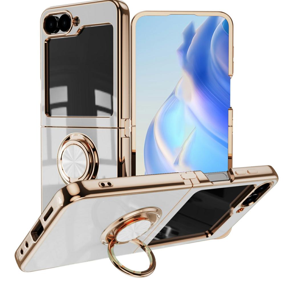 For Samsung Galaxy Z Flip5 5G Case Precise Cutouts 6D Electroplating TPU Phone Cover with Ring Holder