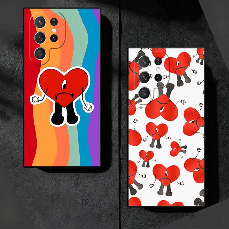 Bad Bunny Heart Soft Phone Case for Samsung Galaxy S26 S25 Edge S24 Ultra S23 Plus S22 S21 FE S20 Black Cover Back Shell