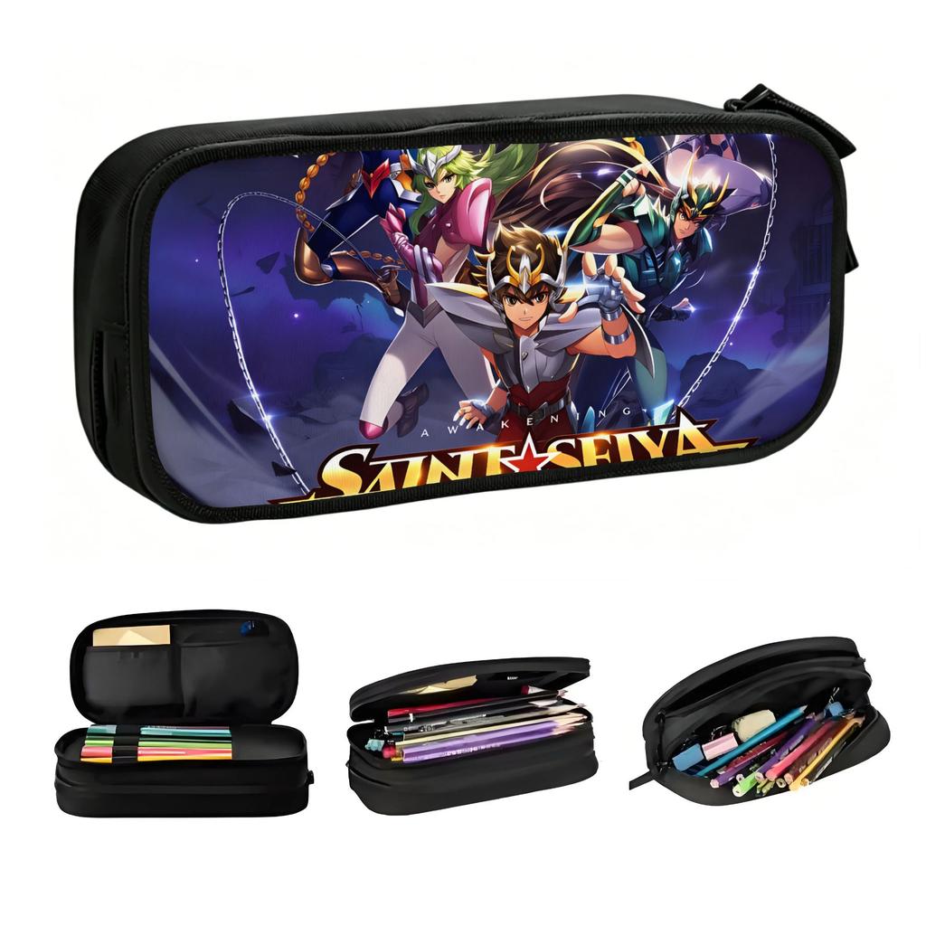 Knights Of The Zodiac Saint Seiya Cute Pencil Case Girl Boy Big Capacity Bronze Saints Pencil Box Students Stationery