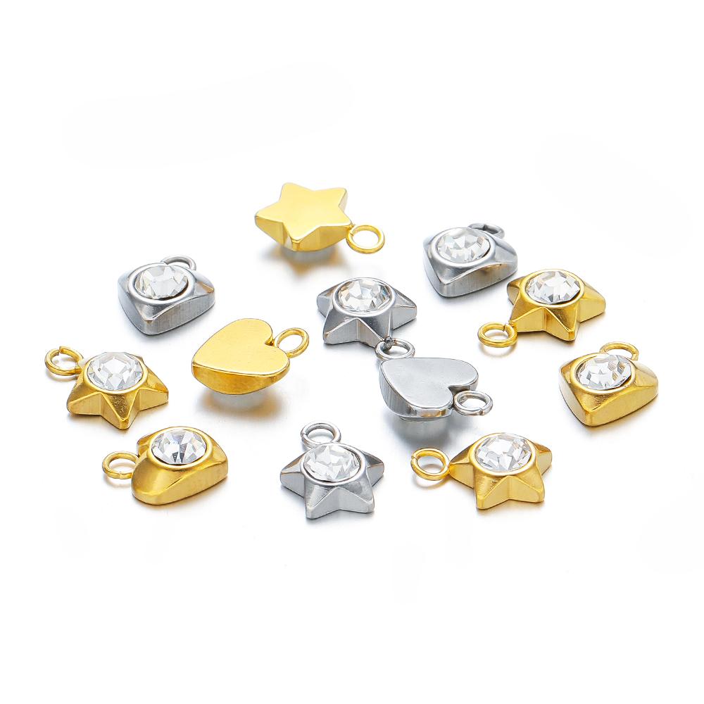 20pcs Stainless Steel Heart Zircon Charms Star Beads Jewelry Findings DIY Exquisite Necklace Bracelets Supplies Earrings Making