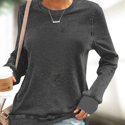 Женские модные повседневные весенне-осенние однотонные блузки и рубашки с круглым вырезом с длинными рукавами и принтом