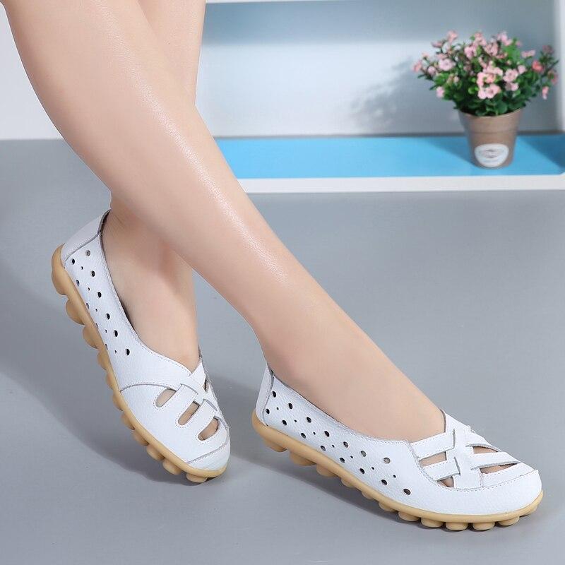 Summer Women Flats Genuine Leather Shoes Flat Loafers Casual Ladies Slip Cow Driving Boat Shoes Footwear Sandals